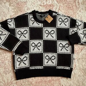 NWT BLU PEPPER CHECKERED BOW SWEATER